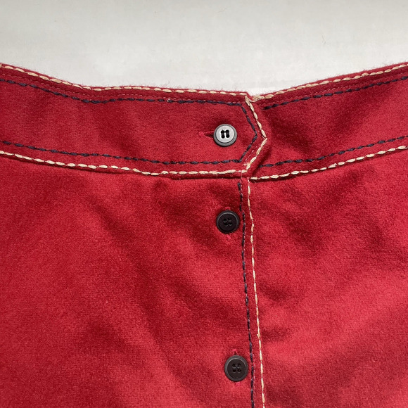 VTG Karavan Wool Button Skirt L Red Boho Folk Y2K Cottagecore Mod Lined NWT - Picture 3 of 8